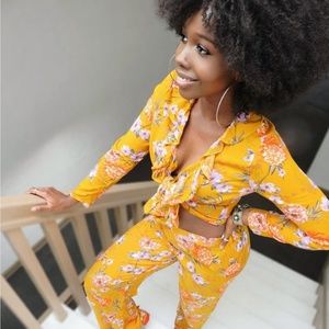 Yellow floral 2 peice pants set